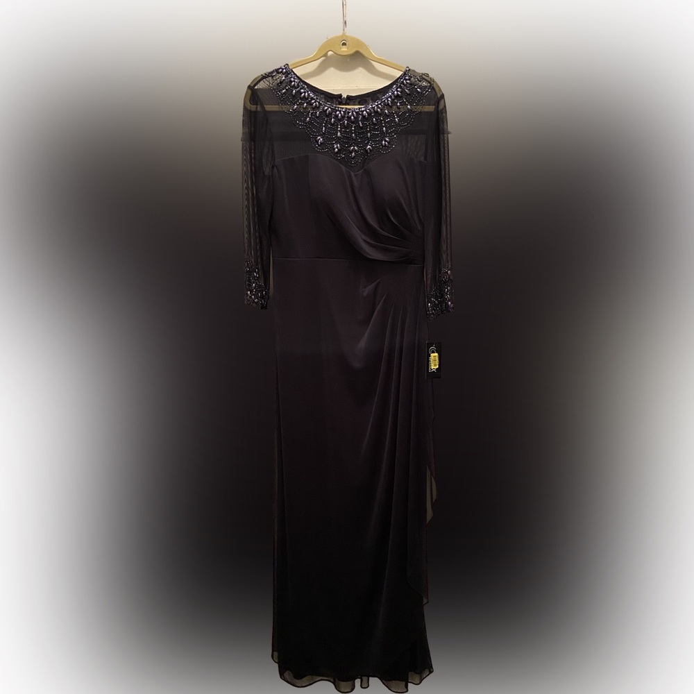 Navy Blue Alex Evenings formal dress, beautiful bead work, size 12p